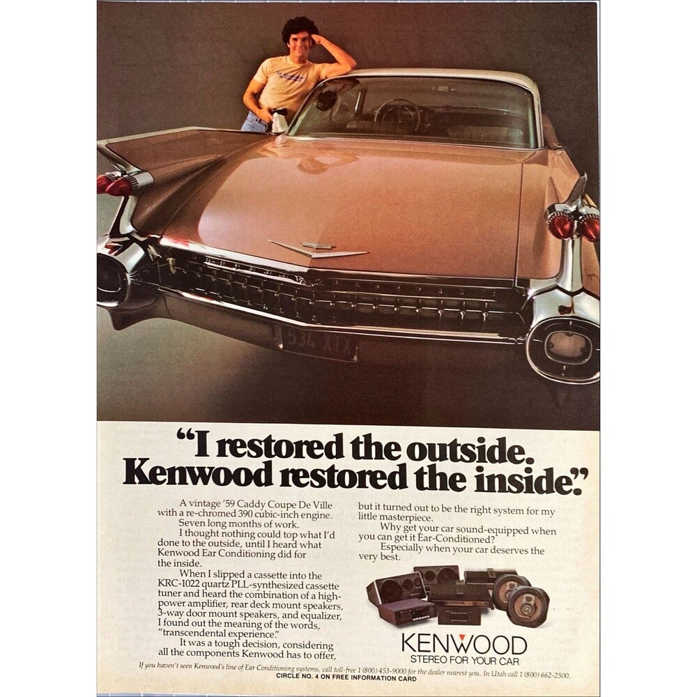 Kenwood Stereo "I restored the outside Kenwood the Inside" Vintage Print Ad 1983